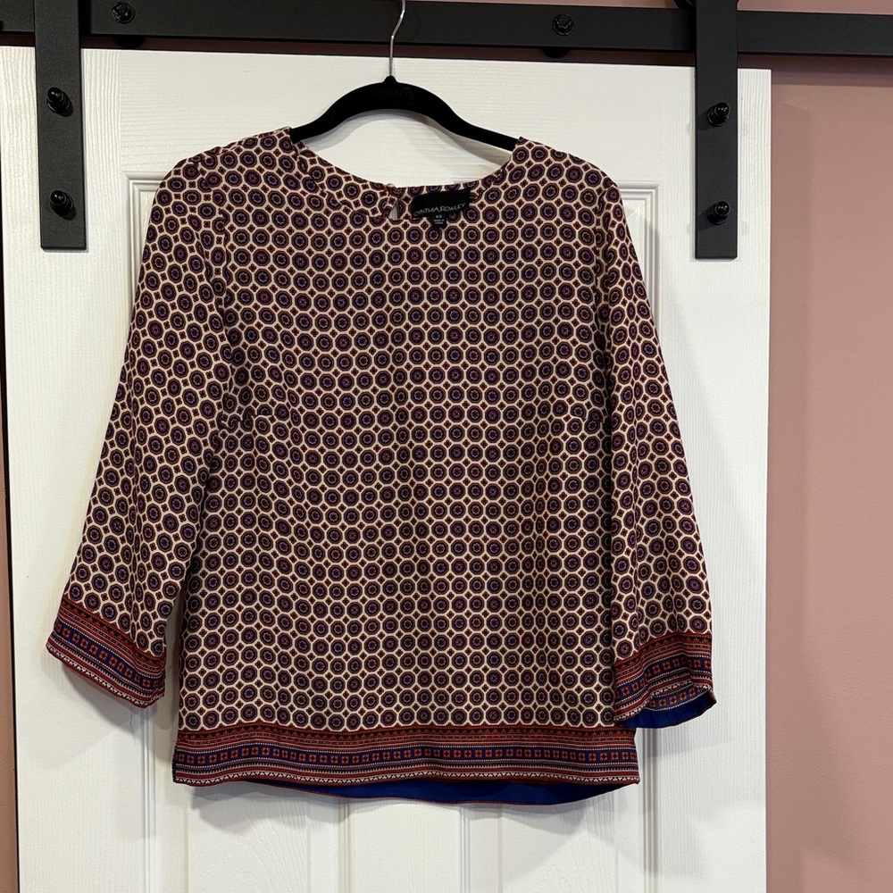 Cynthia Rowley Circle Pattern Blouse in Navy, Red and Cream